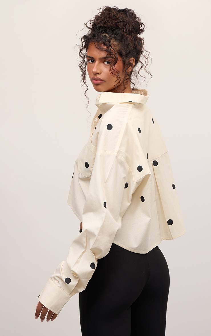 Crème Chemise Courte Ample À Pois En Coton