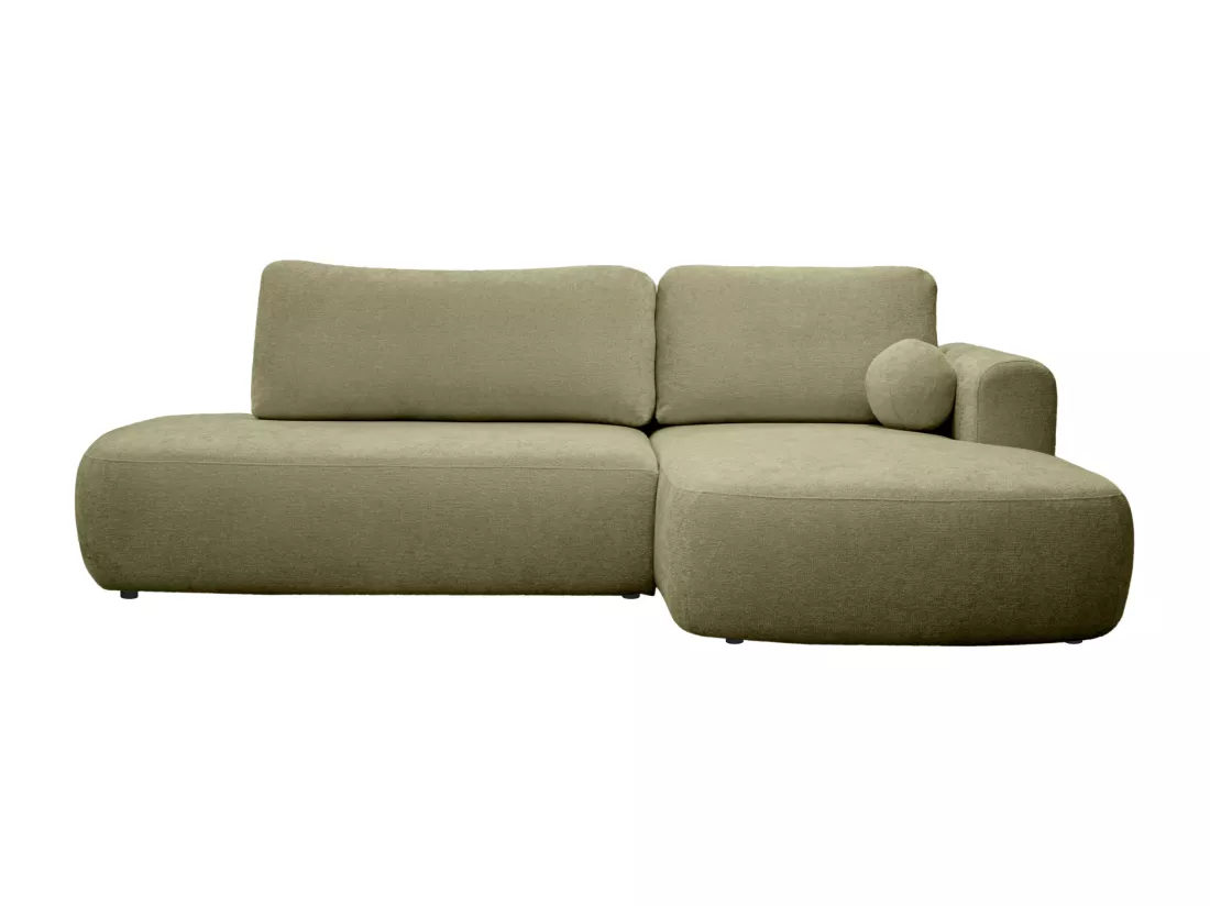 Canapé d'angle droit convertible en tissu texturé vert kaki BROCARO de Maison Céphy