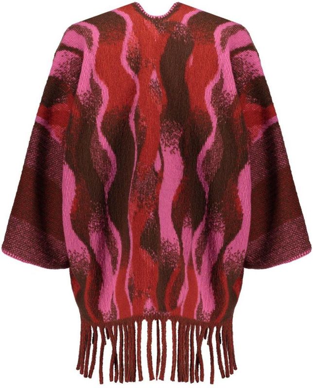 Geisha - Vest Poncho - Brown/red - Met Swirlprint En Franjes