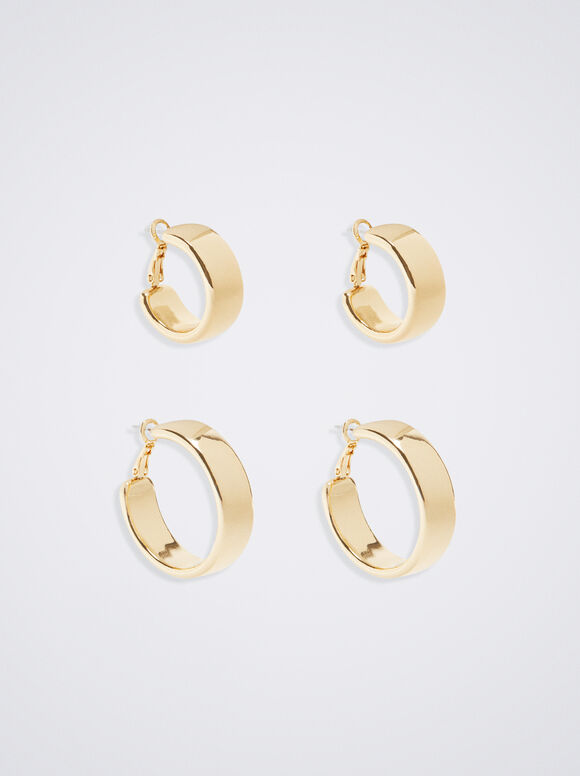 Conjunto de brincos de argola dourados - Dourado