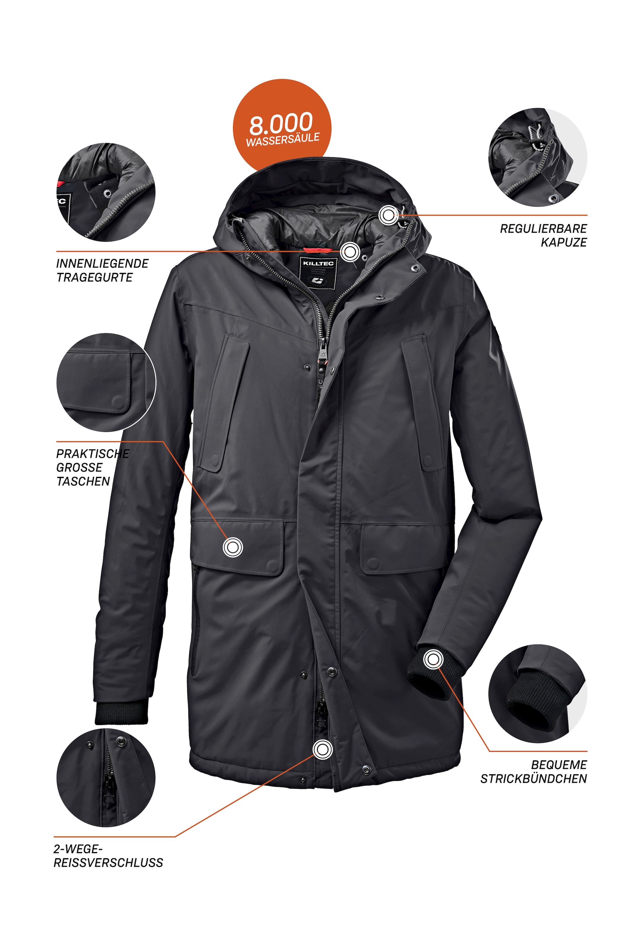 Killtec Parka »KOW 115 MN PRK« Warm gefütterter, wasserabweisender Parka mit praktischen Features