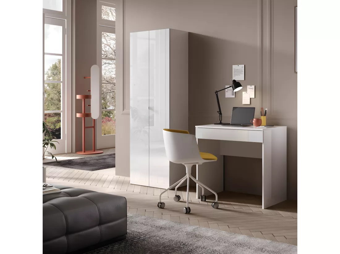 Armoire de bureau 2 portes 3 étagères laqué Blanc brillant - TORINO