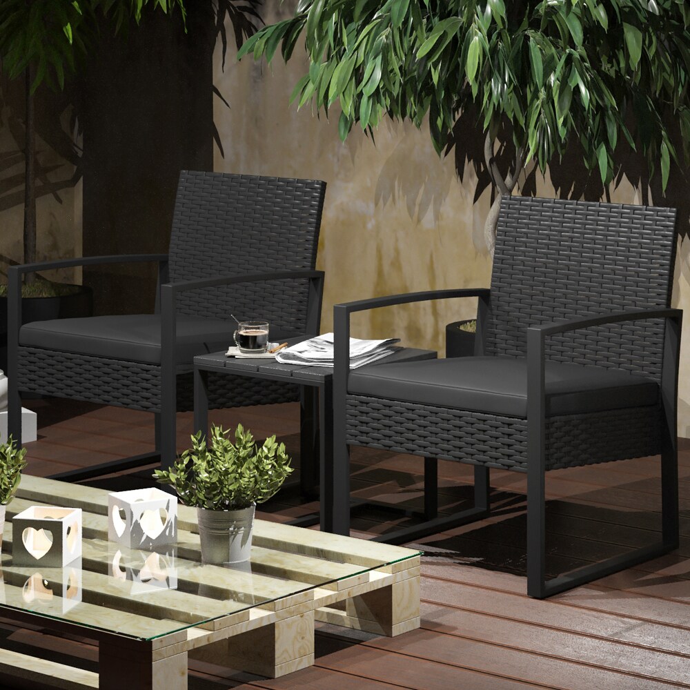 OK-Living Sitzgruppe Gartenmöbel Gartensitzgruppe Rattan Anthrazit Stuhl Tisch