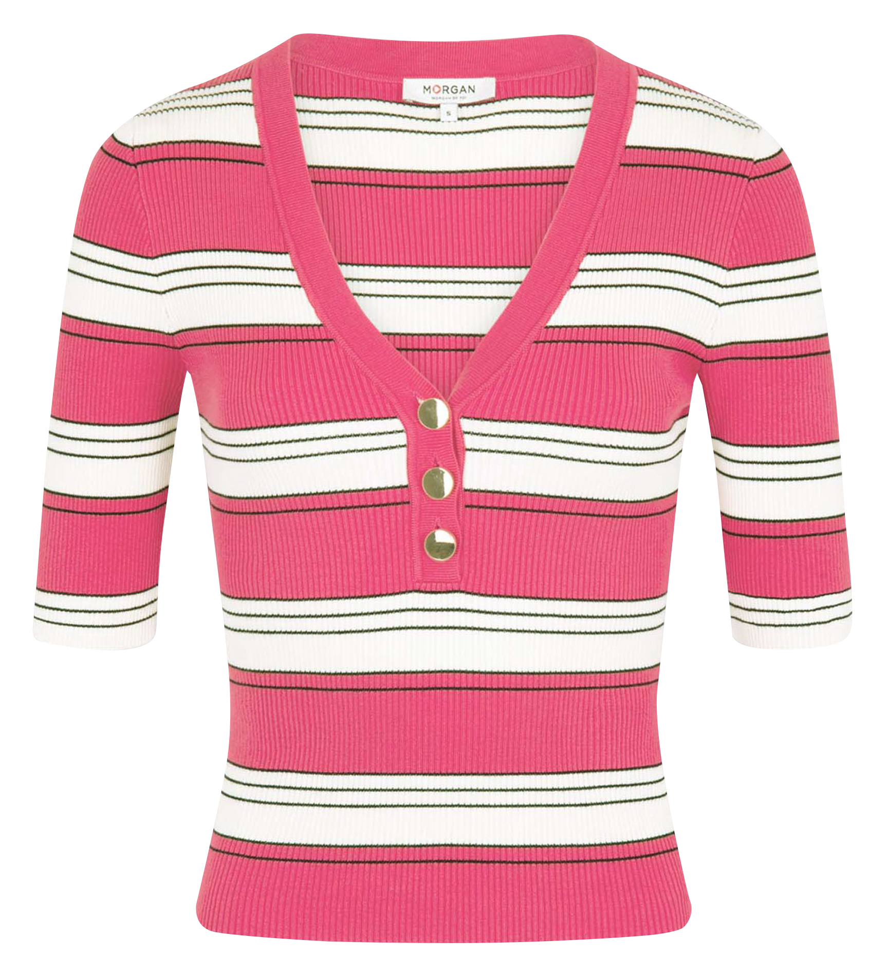 MINO - Pull col V à rayures | Rose