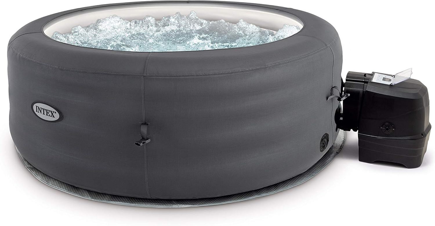 Intex 28482 - Whirlpool aufblasbar Simple Spa, 4 Personen, 100 Düsen, Heizung, Grau, ⌀ 196x66 cm