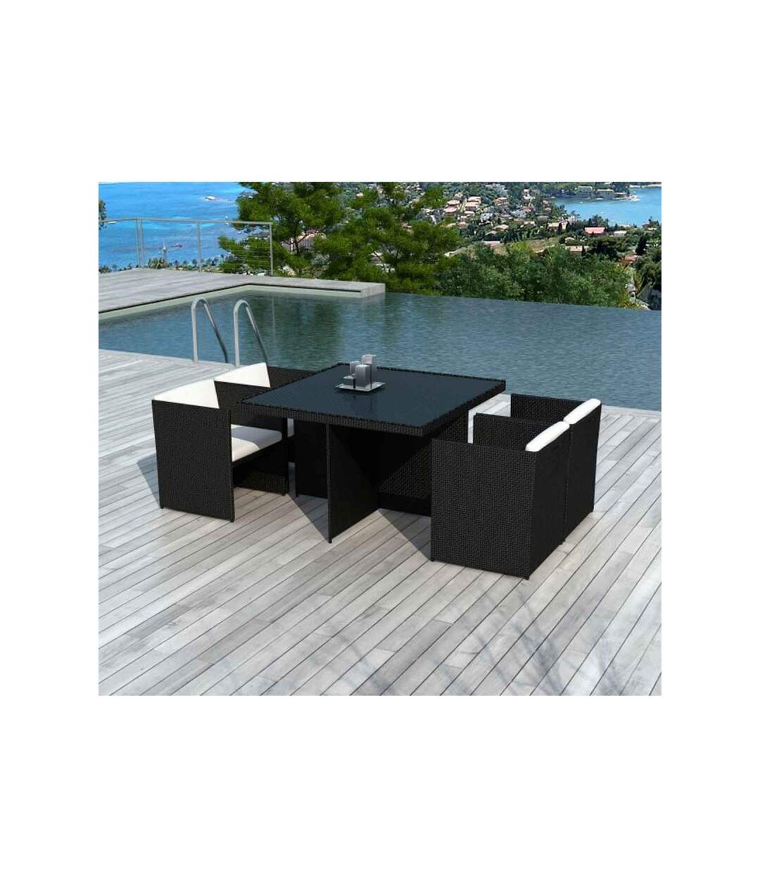 Paris Prix - Table & 4 Fauteuils De Jardin rocha 115cm Noir & écru