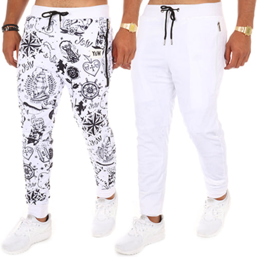 Pantalon Jogging Reversible Marin Blanc