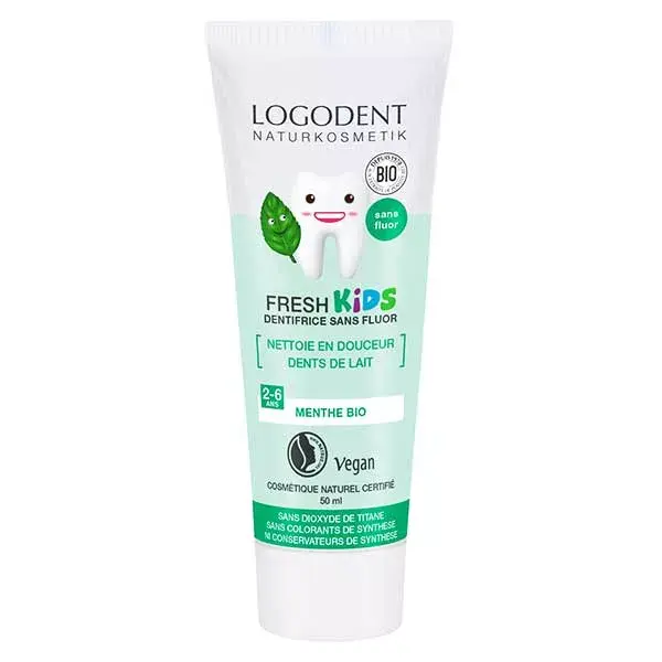 Pasta de dente em gel Logona Fresh Kids Organic Mint, sem flúor, 50ml