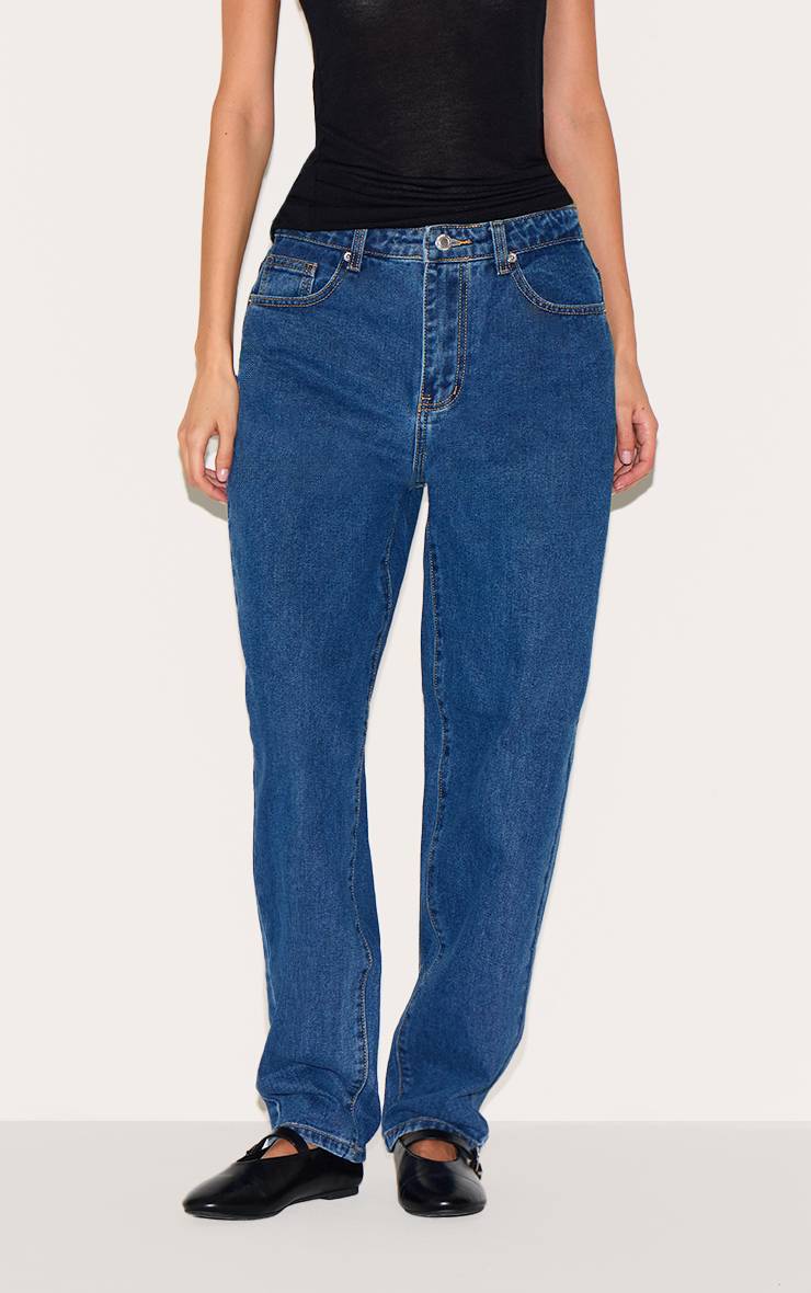 Bleu Foncé Prettylittlething Jean Mom Taille Haute