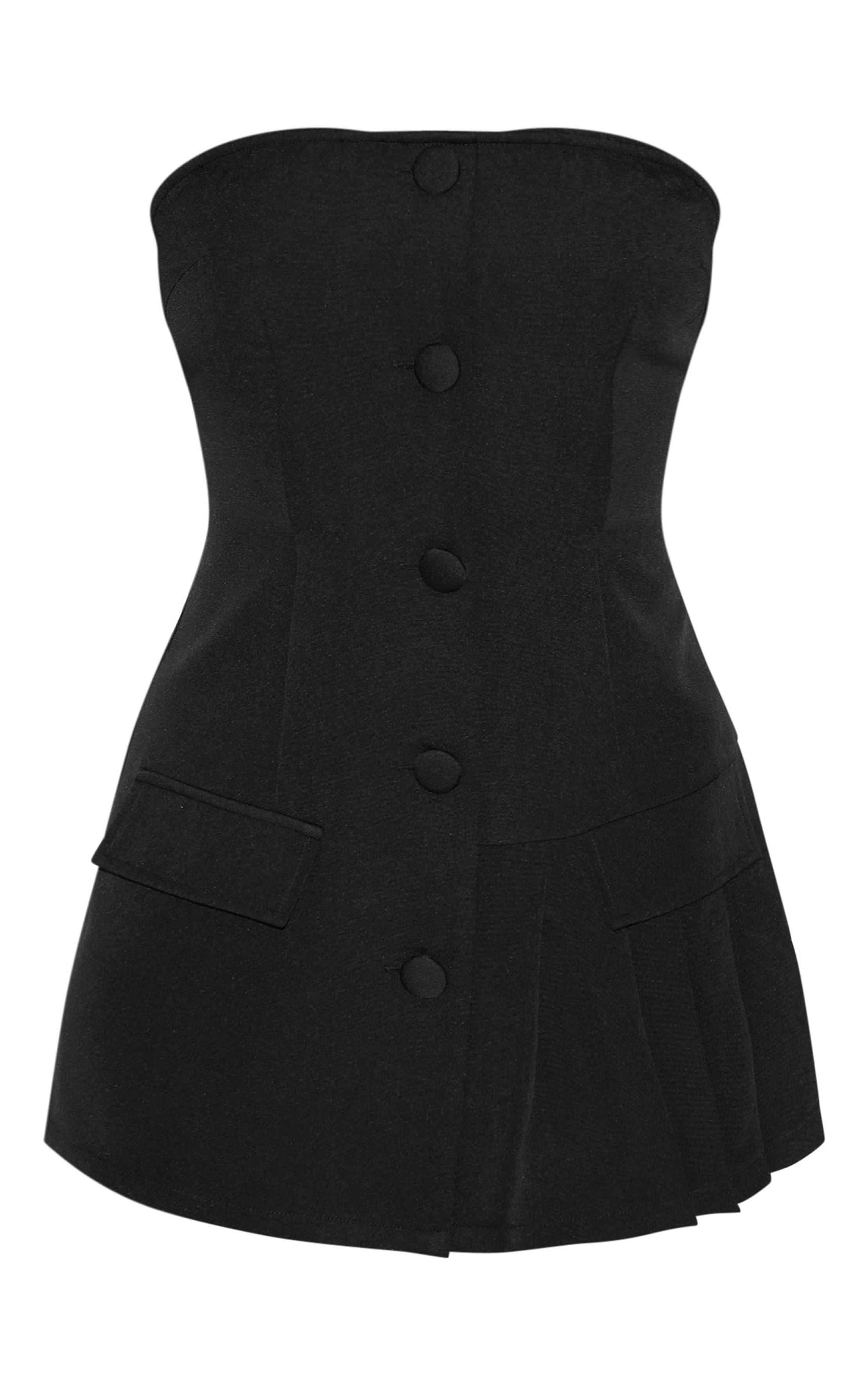 Noir Combinaison-short Bandeau Ajustée À Détail Plissé