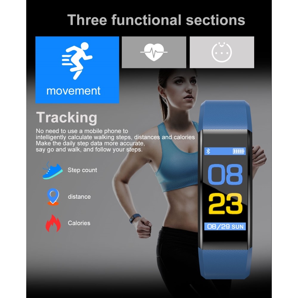 Fitness Tracker Bluetooth Sport Smart Watch Herzfrequenzüberwachung - Blau