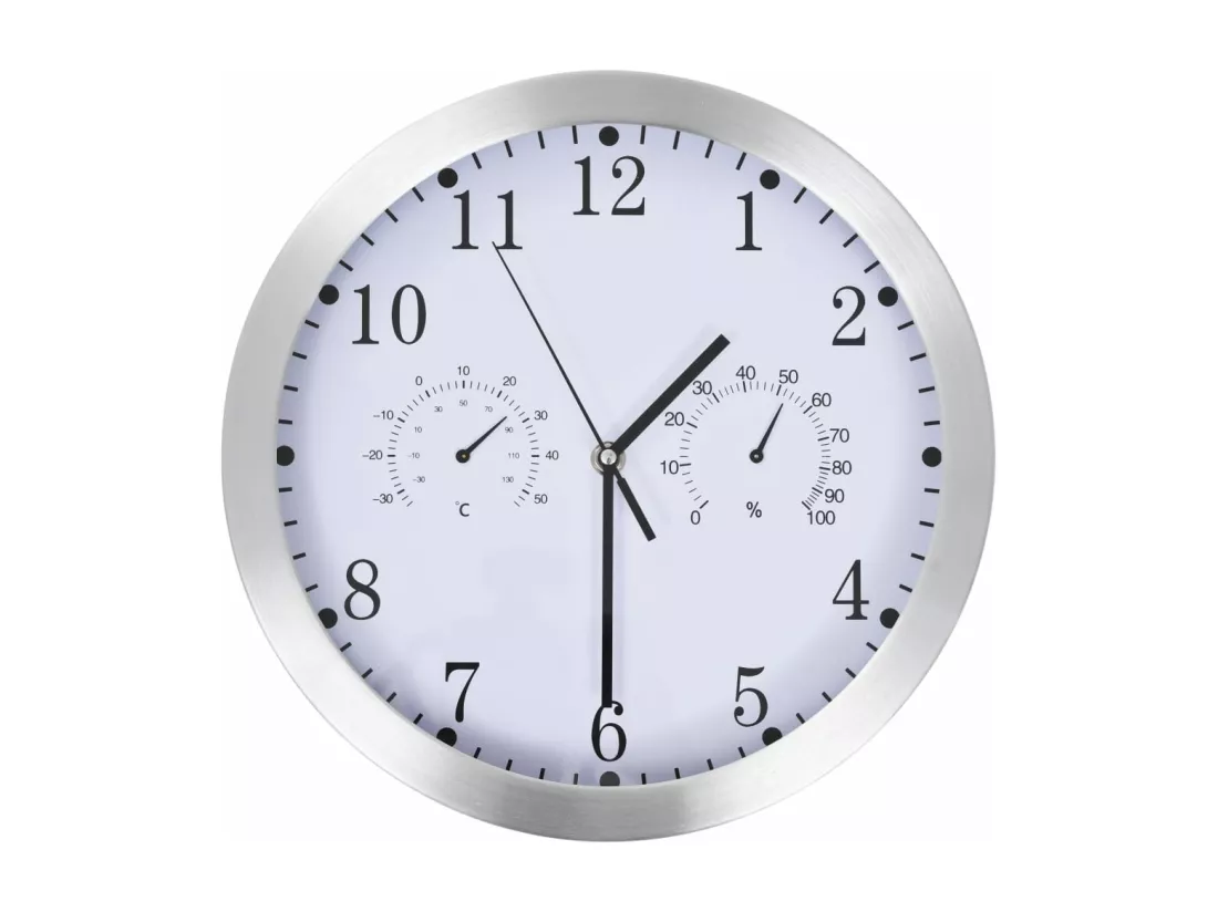 Horloge murale à quartz Hygromètre et thermomètre 30 cm Blanc