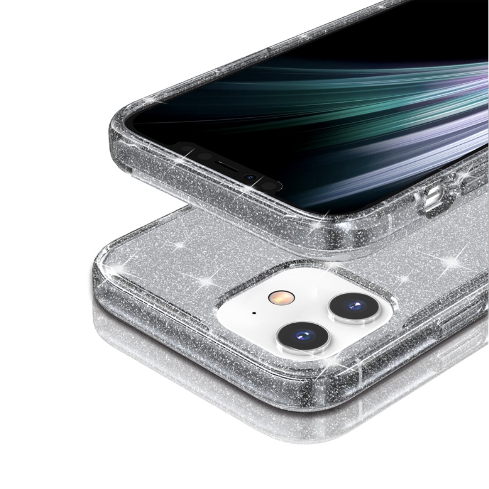 iPhone 12 / iPhone 12 Pro Hybrid Hardcase Schutzhülle im Glitzer Design - Schwarz / Transparent