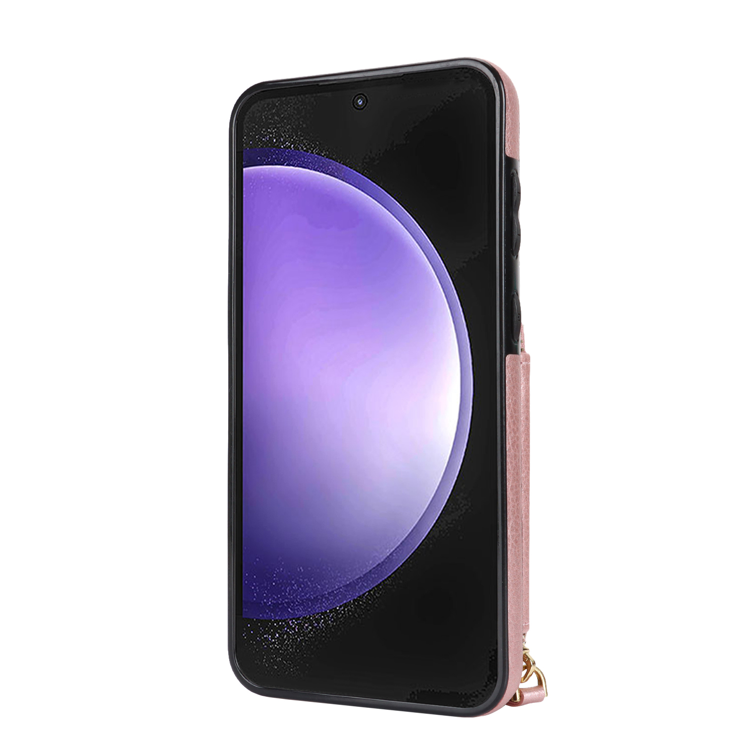 Samsung Galaxy S25 FE Necklace Leder Schutz Hülle mit Kartenfächer   Handykette (140cm) - Roségold