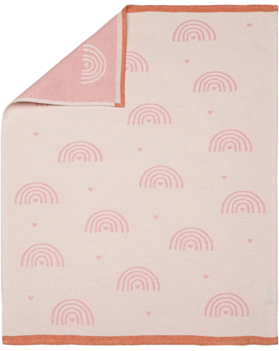 Babydecke LIMA - REGENBÖGEN (65x90) in weiß/rosa