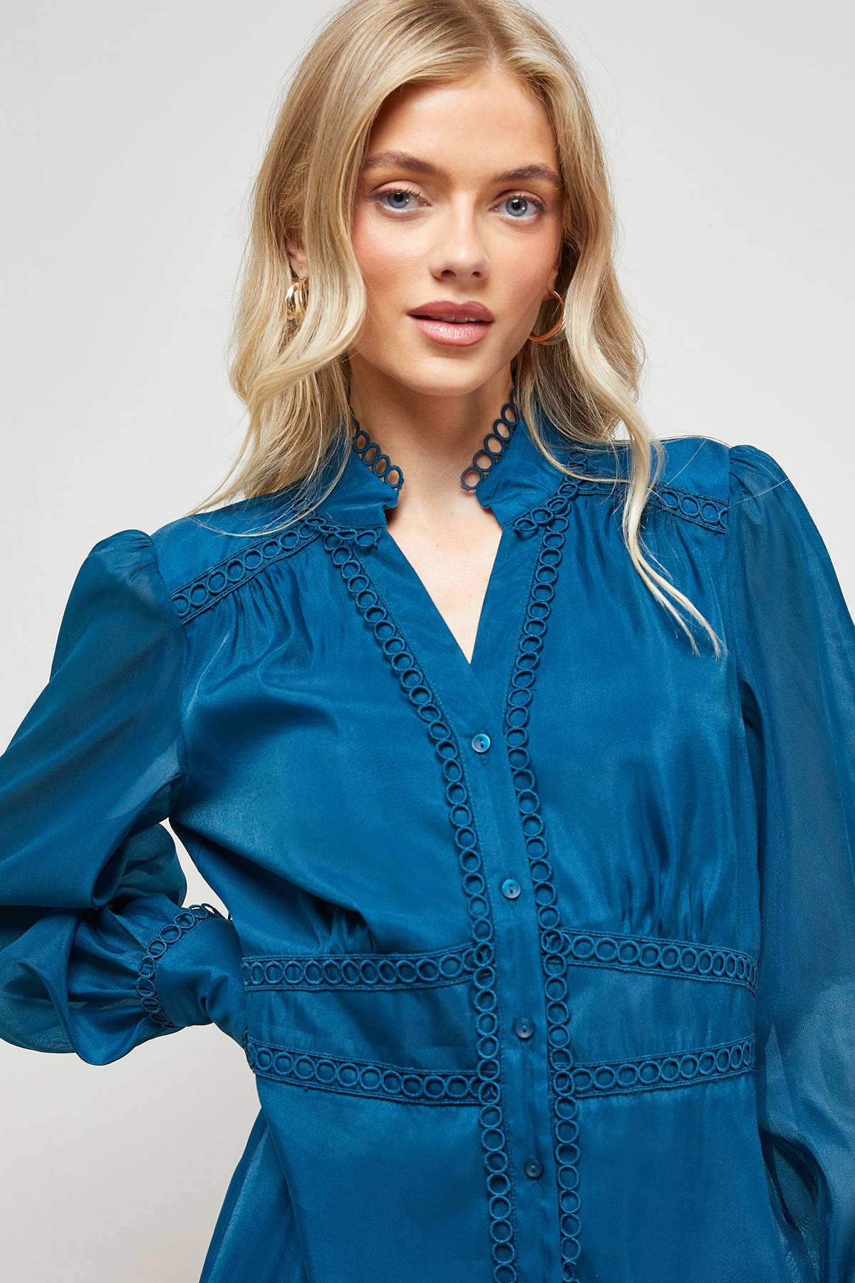 Oasis Robe Chemise Mini à Finitions Dentelle Organza
