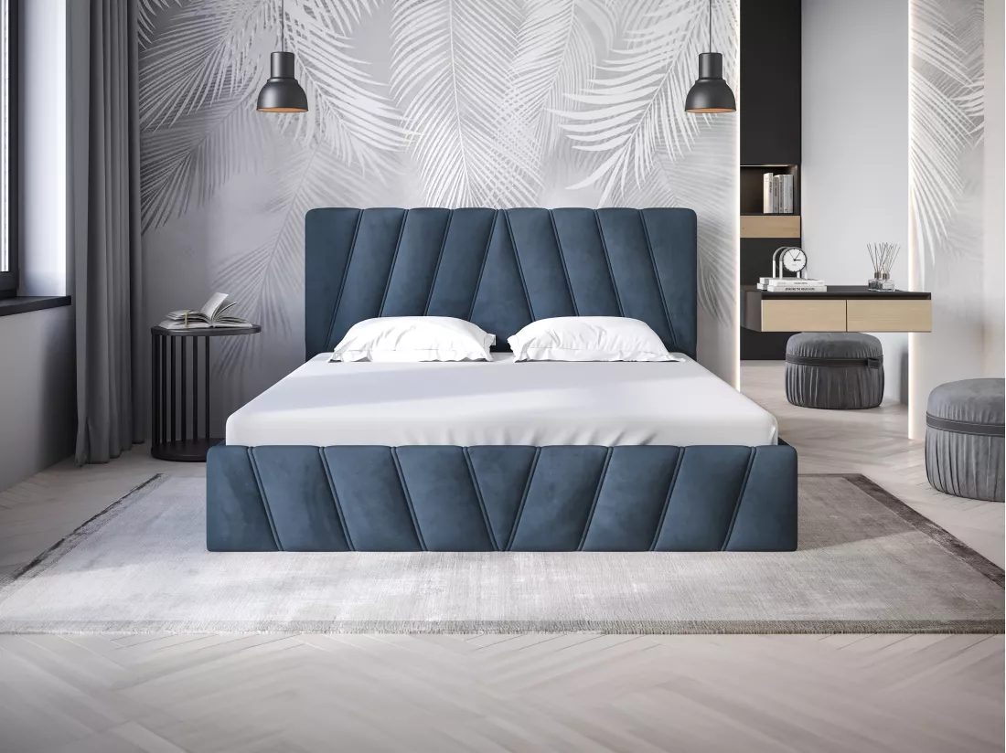 Lit coffre 160 x 200 cm - Velours - Bleu - LIDAMA de Pascal Morabito