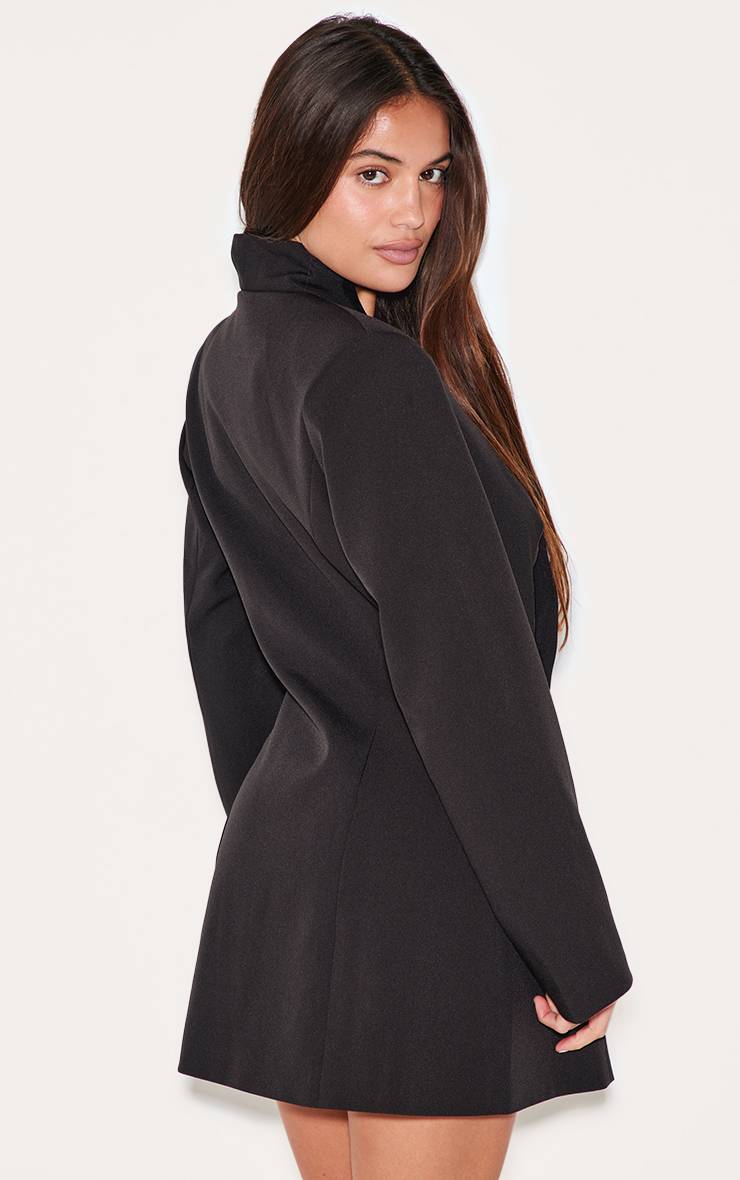 Noir Robe Blazer Tissée Sans Col