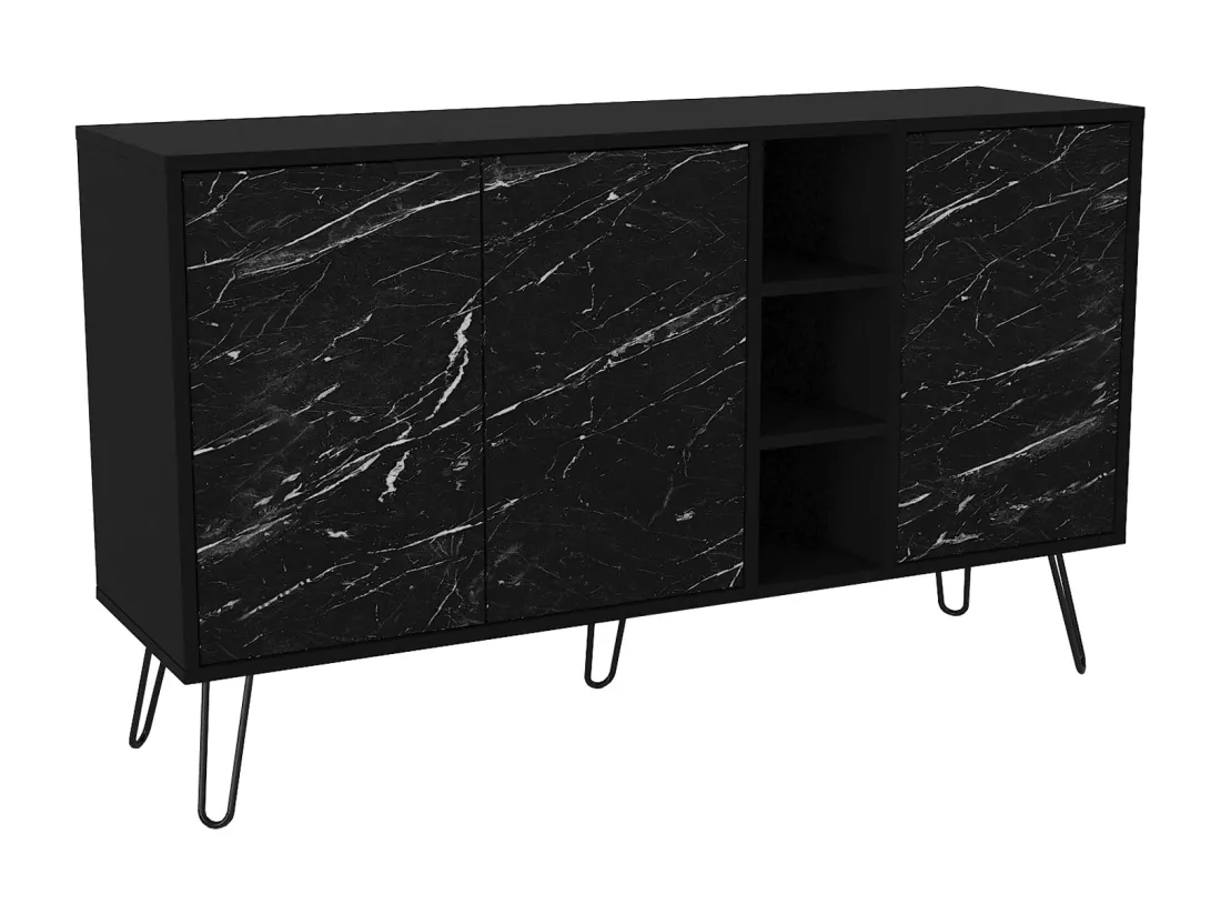 Buffet avec 3 portes et 3 niches - Effet marbre noir - POMONA
