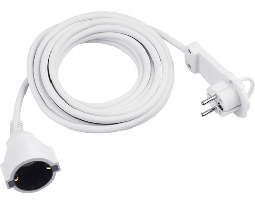 Verlengkabel 3 m H05VV-F 3G1,5 mm² wit met haakse stekker + bus met geïntegreerde verhoogde aanraakbeveiliging