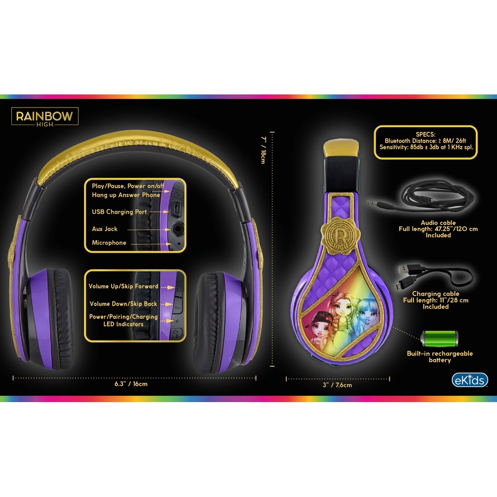 Kabellose Bluetooth-Kopfhörer von Rainbow High für Kinder