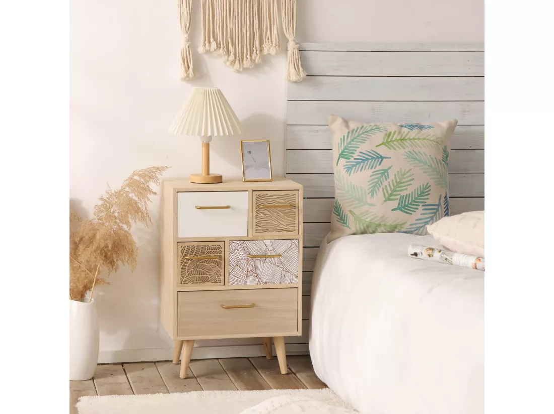 Meuble Commode Polyvalent en Bois Clair avec 5 Tiroirs