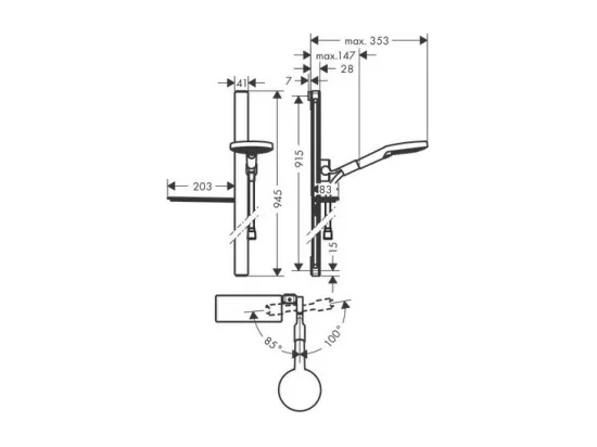 Set de douche 120 3jet avec barre Unica'E 90 cm et porte-savon chromé Hansgrohe Raindance Select S