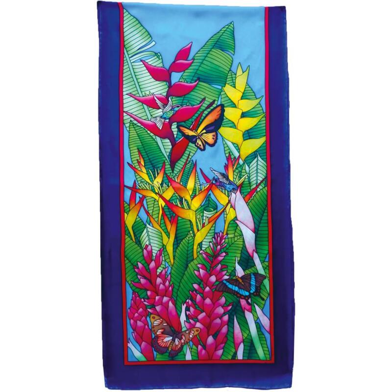 Echarpe 100% soie - 180x43cm Tropical - Blanc