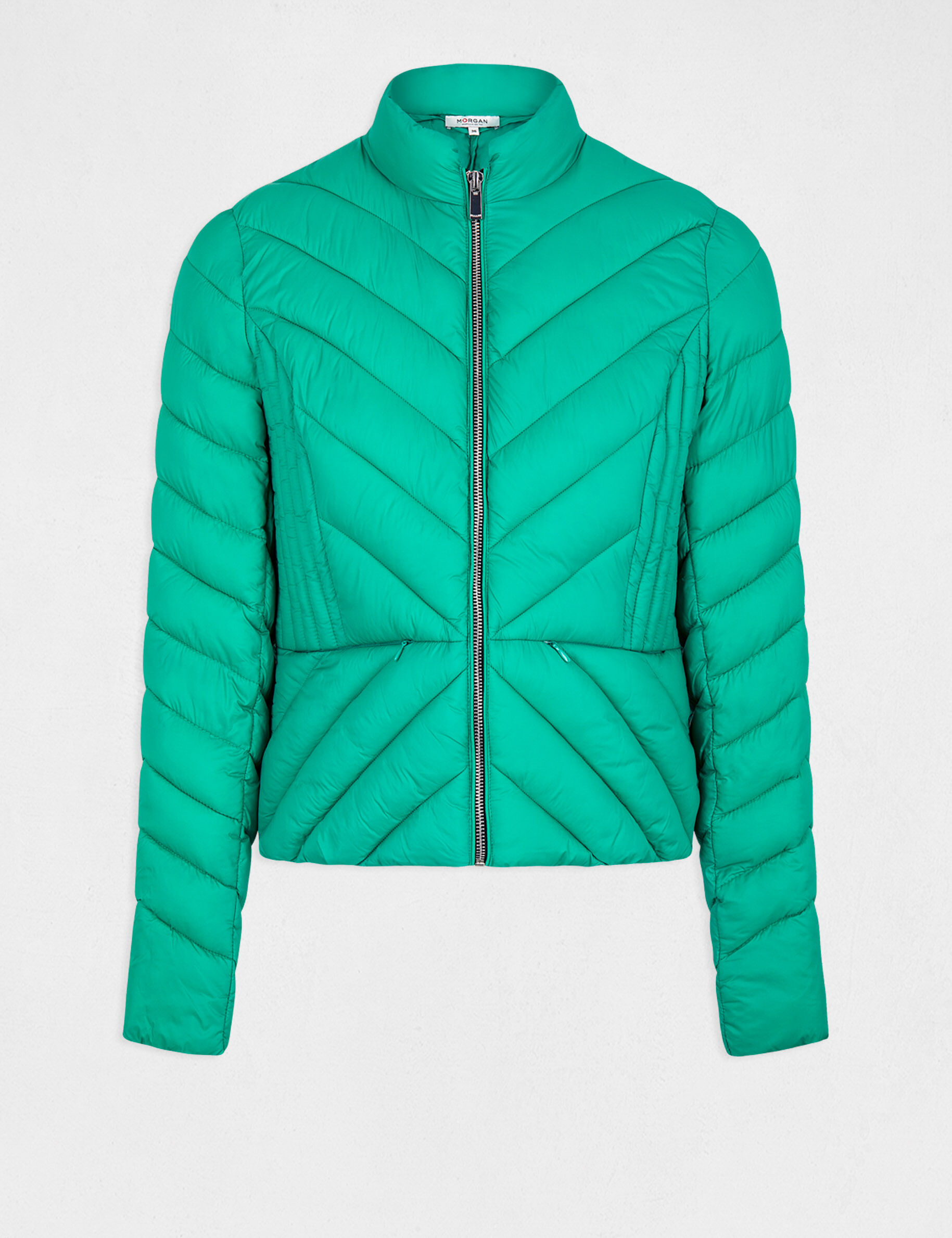 Doudoune droite zippée vert moyen femme - vert_moyen
