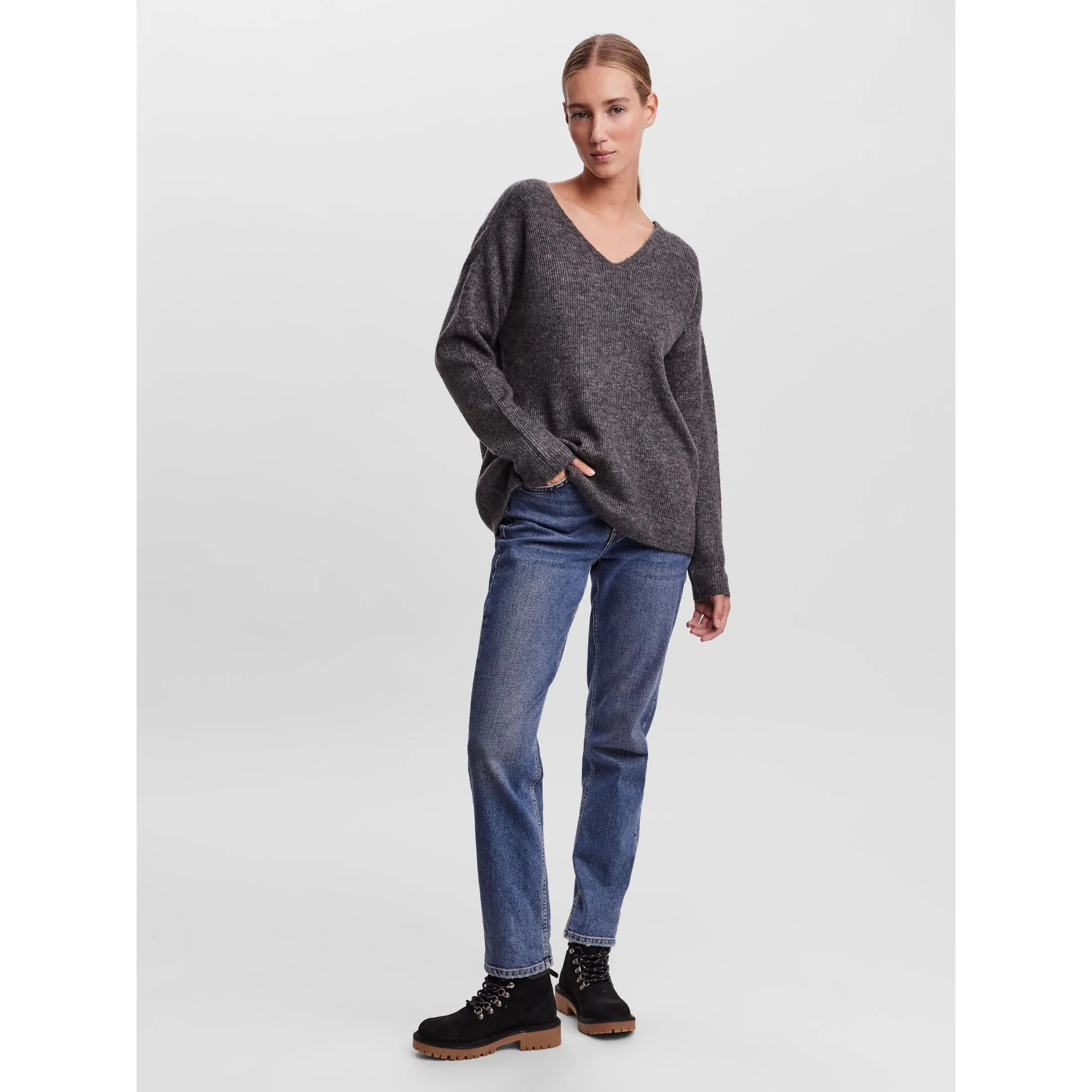Vero Moda VMCREWLEFILE LS V-NEC Strickpullover
