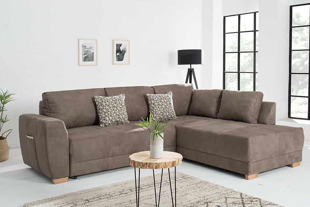 Modernes Ecksofa NORWAY 250cm taupe Microfaser Schlafsofa mit Bettkasten Federkern