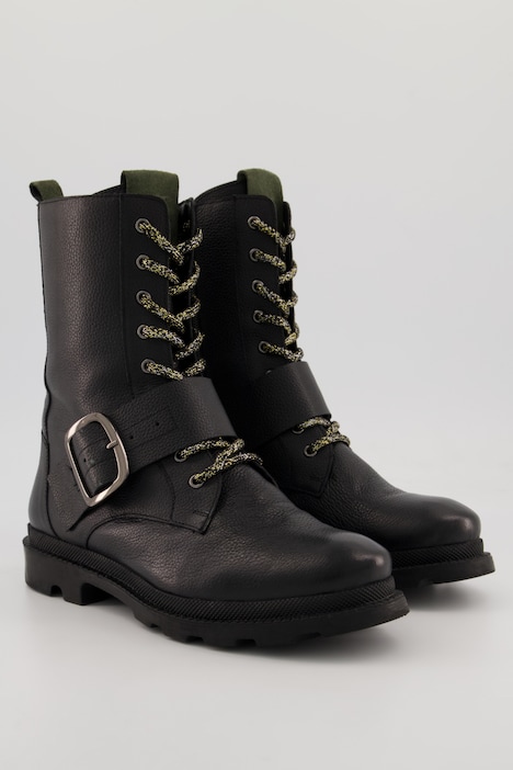 Leder-Boots, Schnalle, Schnürung, Wechselfußbett, Weite H