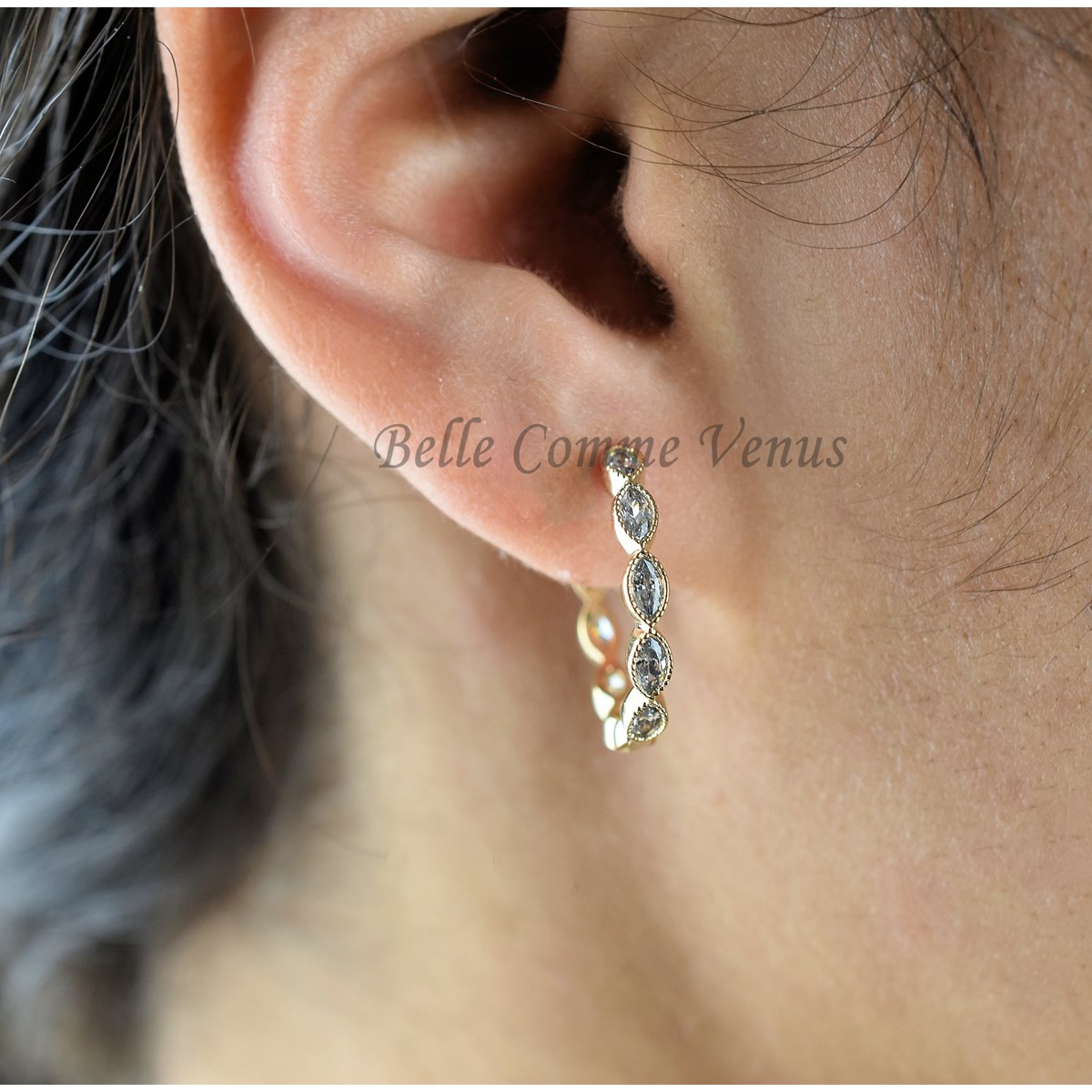 Boucles d'oreilles créole d'oxyde de zirconium ovale Plaqué or 750 3 microns