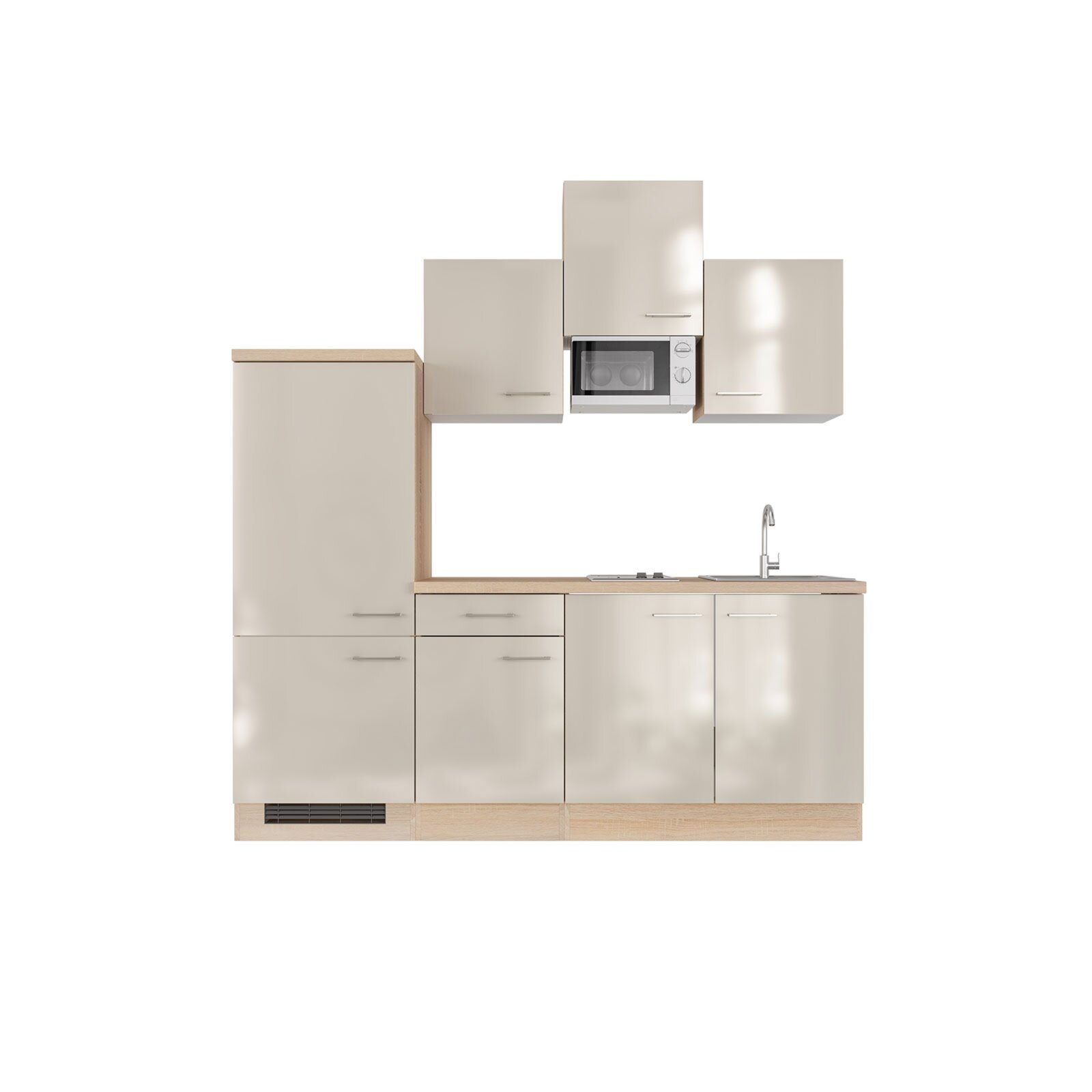 Küchenblock NEPAL - Kaschmir Glanz-Sonoma Eiche - mit E-Geräten - 210 cm