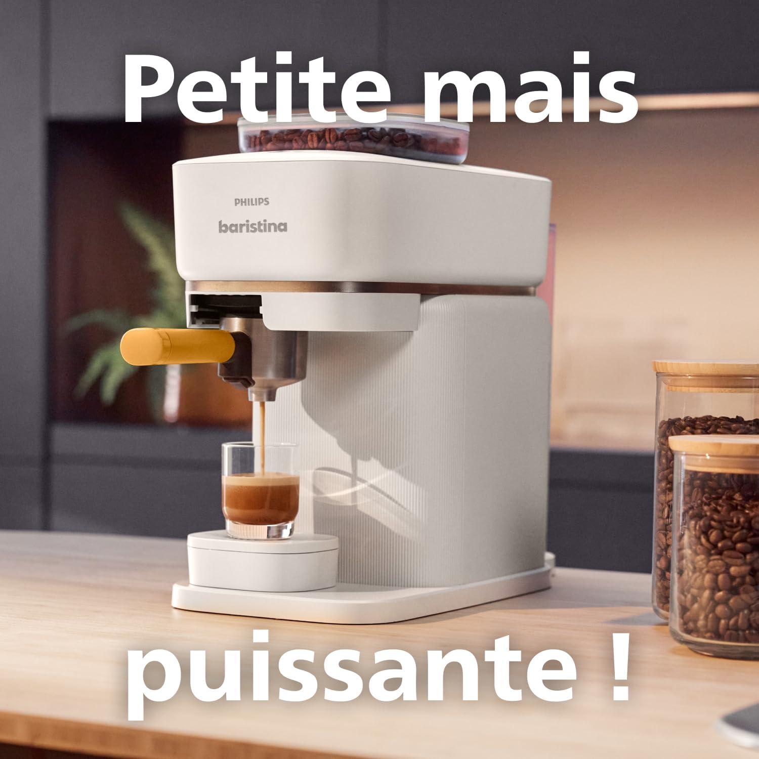 Philips Baristina Machine à expresso - Un véritable expresso, en toute simplicité - Compacte - 16 bars de pression - Broyeur intégré - Machine blanche avec porte-filtre blanc (BAR300/00)