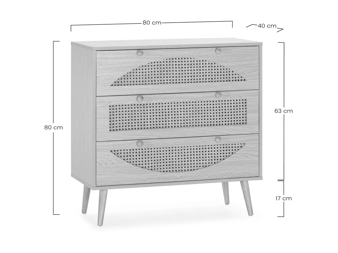 Commode Luna 3 tiroirs couleur chêne