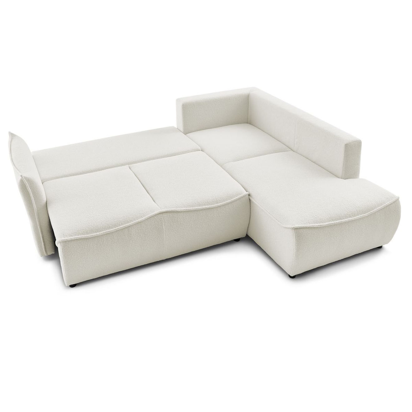 Bobochic Canapé d'angle L droit convertible bouclette Léon blanc - 257x90x194 cm