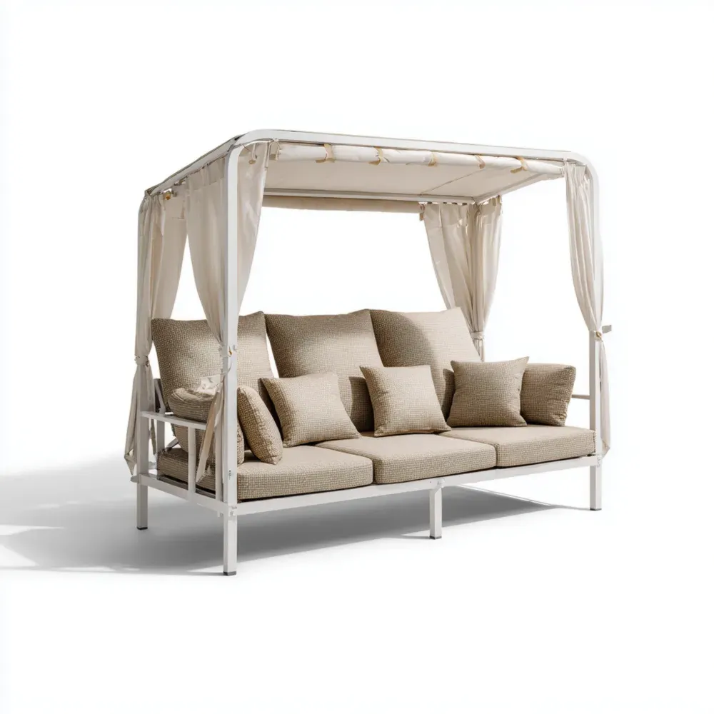 Gartensofa mit Dach Stahlgeflecht 200x140x180 cm - Creme