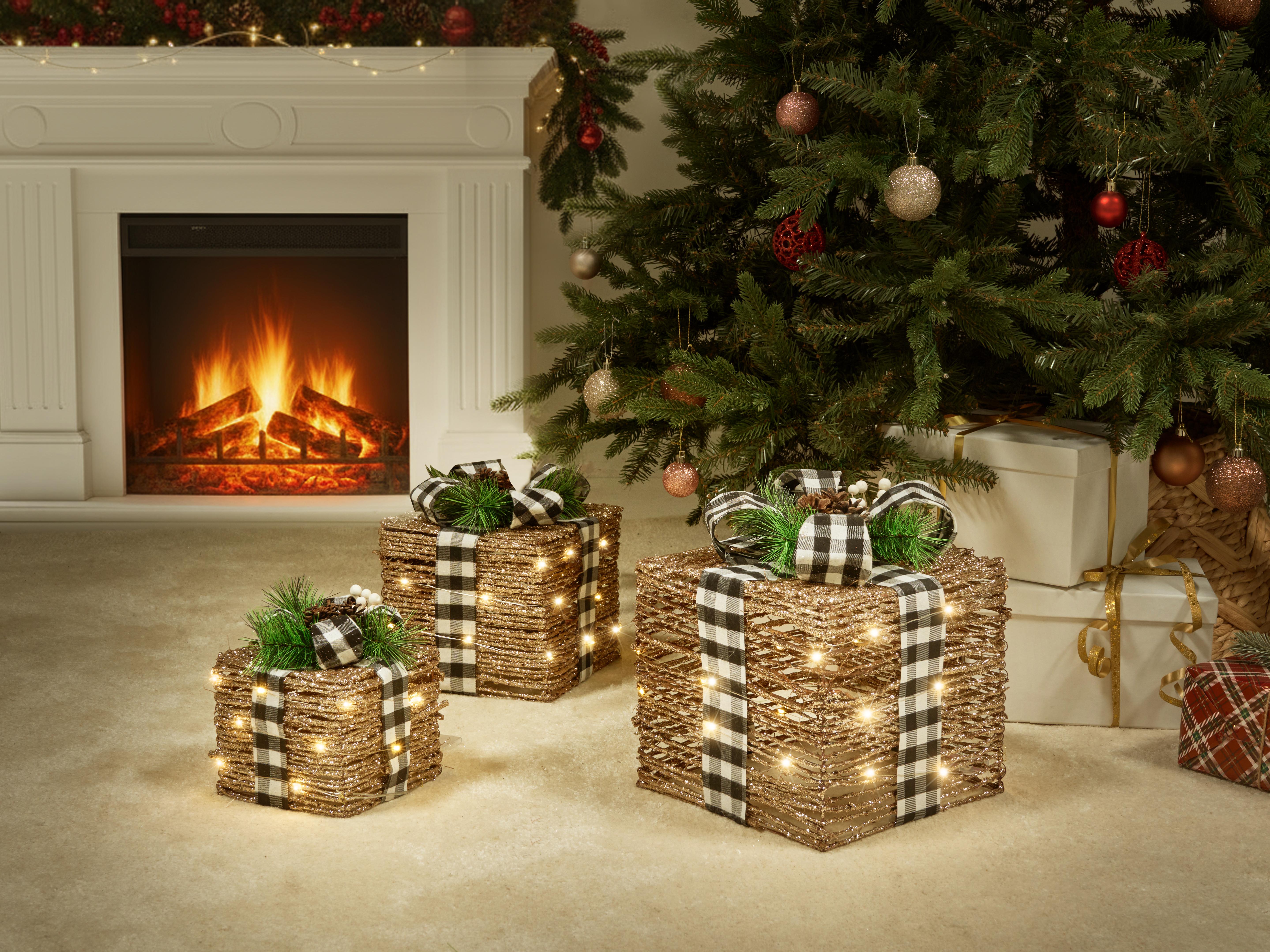 Set van 3 kerstdecoraties LED ARRESKOV Kerstcadeaus 20/25/30 cm Bruin
