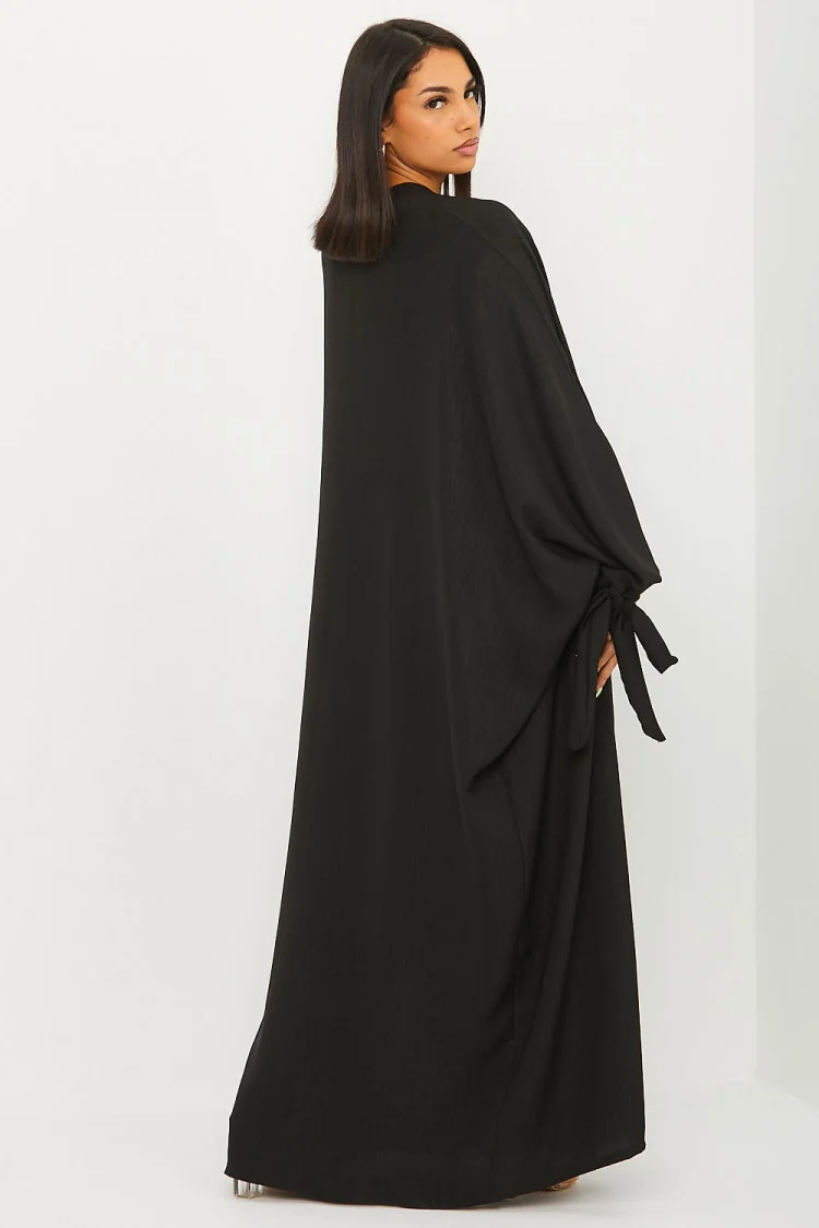 Ensemble effet lin 2 pièces kimono + robe noir