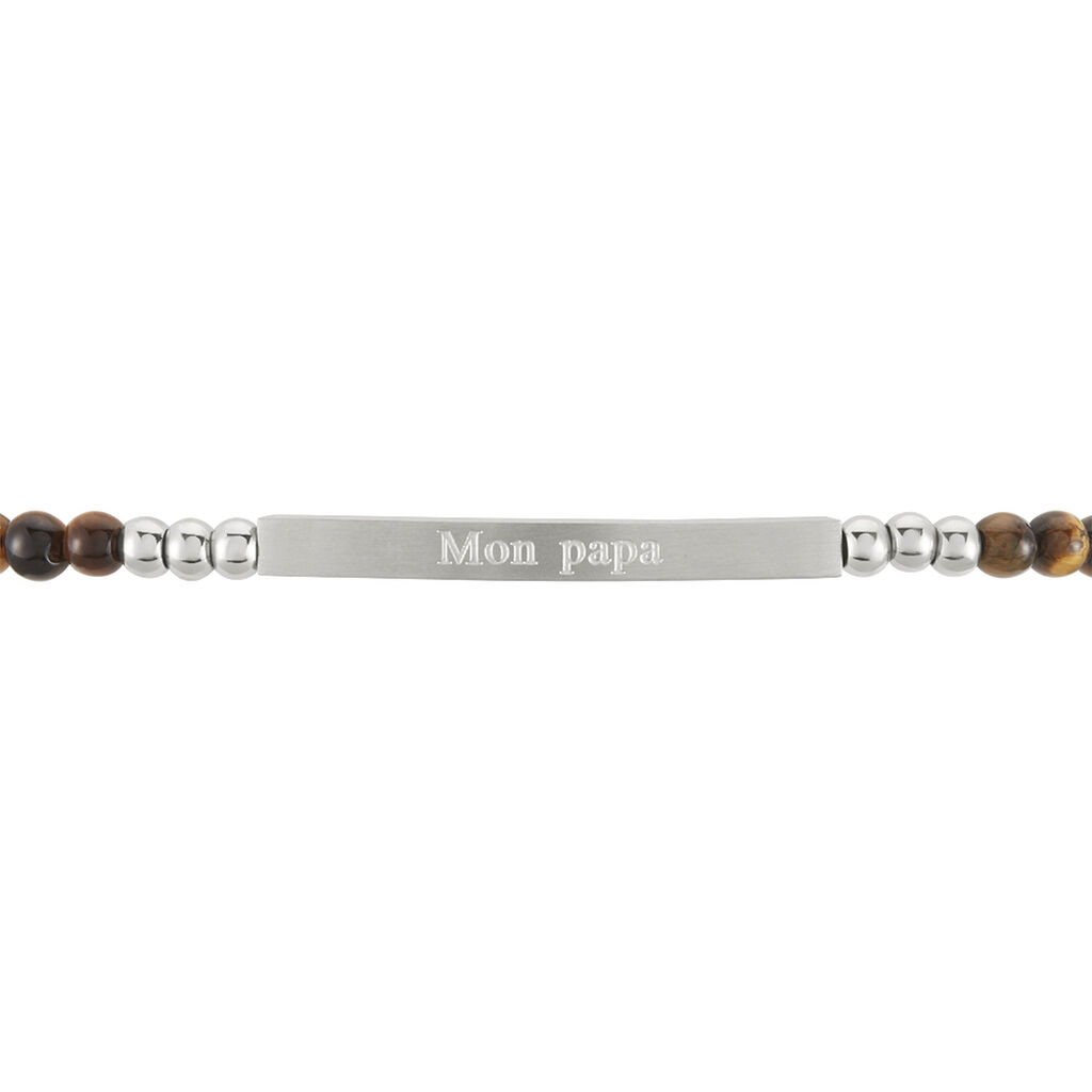 Bracelet Identité Acier Blanc Boules Sebastino œil De Tigre