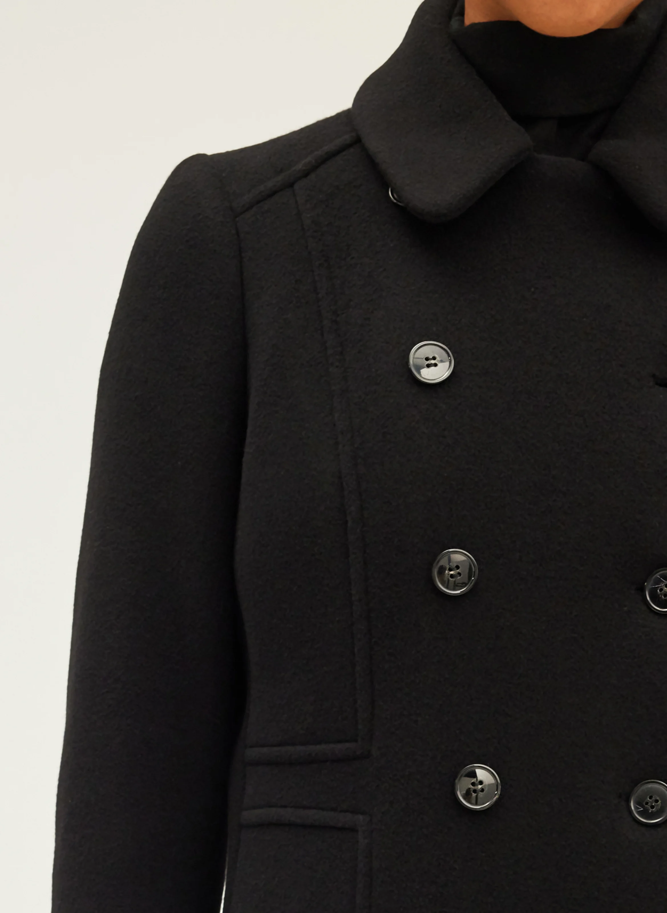 LIORA - Manteau col classique en laine| Noir