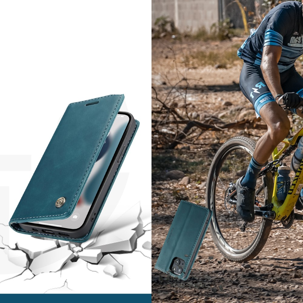 iPhone 13 Leder Tasche Flip Wallet Etui mit Kartenfächern - Blaugrün