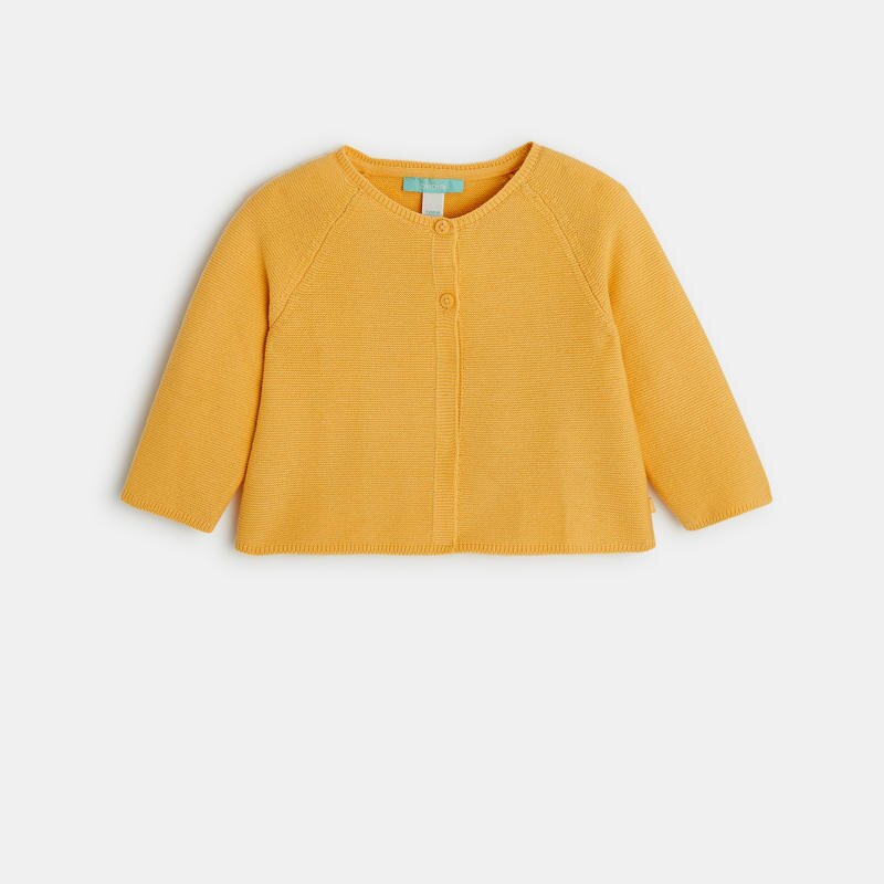 Gilet tricot à revers jaune bébé fille Jaune