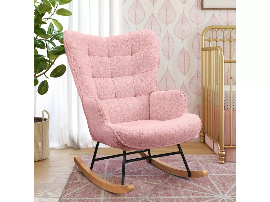 Fauteuil à Bascule Adulte - Chaise à Bascule d'extérieur Ergonomique - pour Salon - Jardin - Chambre - Rose