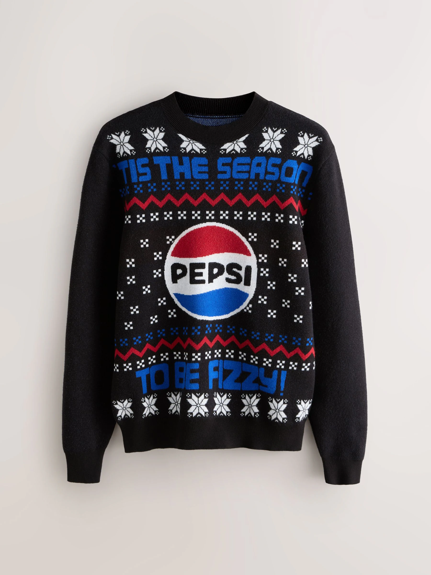 Zwart - Regular Fit Christmas Pepsi Fairisle Pattern Graphic Crew Neck Jumper