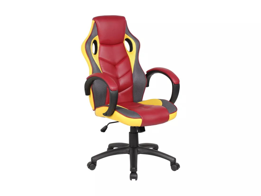 Chaise de jeu Darlanc, Fauteuil de jeu pour adultes, Chaise de bureau, 66x61h104/114 cm, Rouge et Jaune