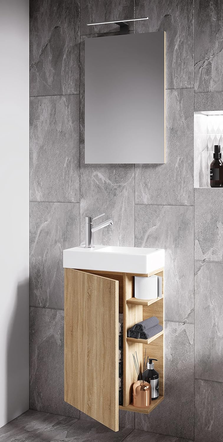 3-TLG Set | Waschplatz für Gäste WC | Gästebad Toilette | Waschtisch mit Spiegel | Badmöbel Badezimmer Set – Lumia