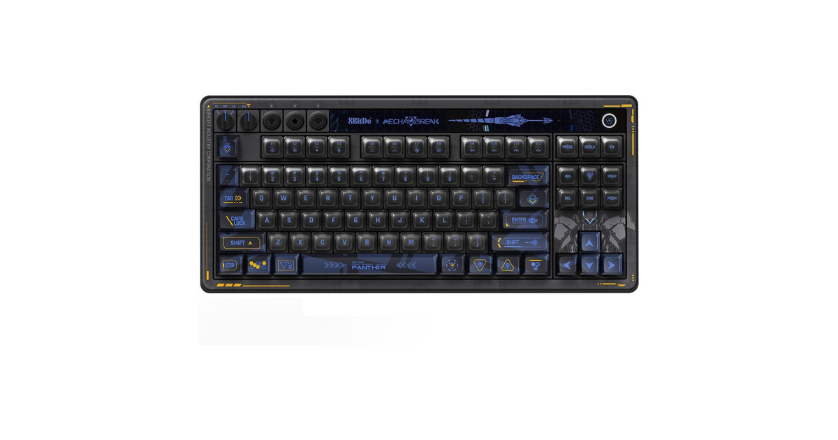 8BitDoRetro 87 Mechanical Keyboard - Mecha BREAK, gaming toetsenbord  (Zwart/blauw, US lay-out, Kailh Box Jellyfish Pro Glaze, TKL, ABS keycaps, Hot-swap, Bluetooth LE 5.0, Wireless 2.4GHz, USB)