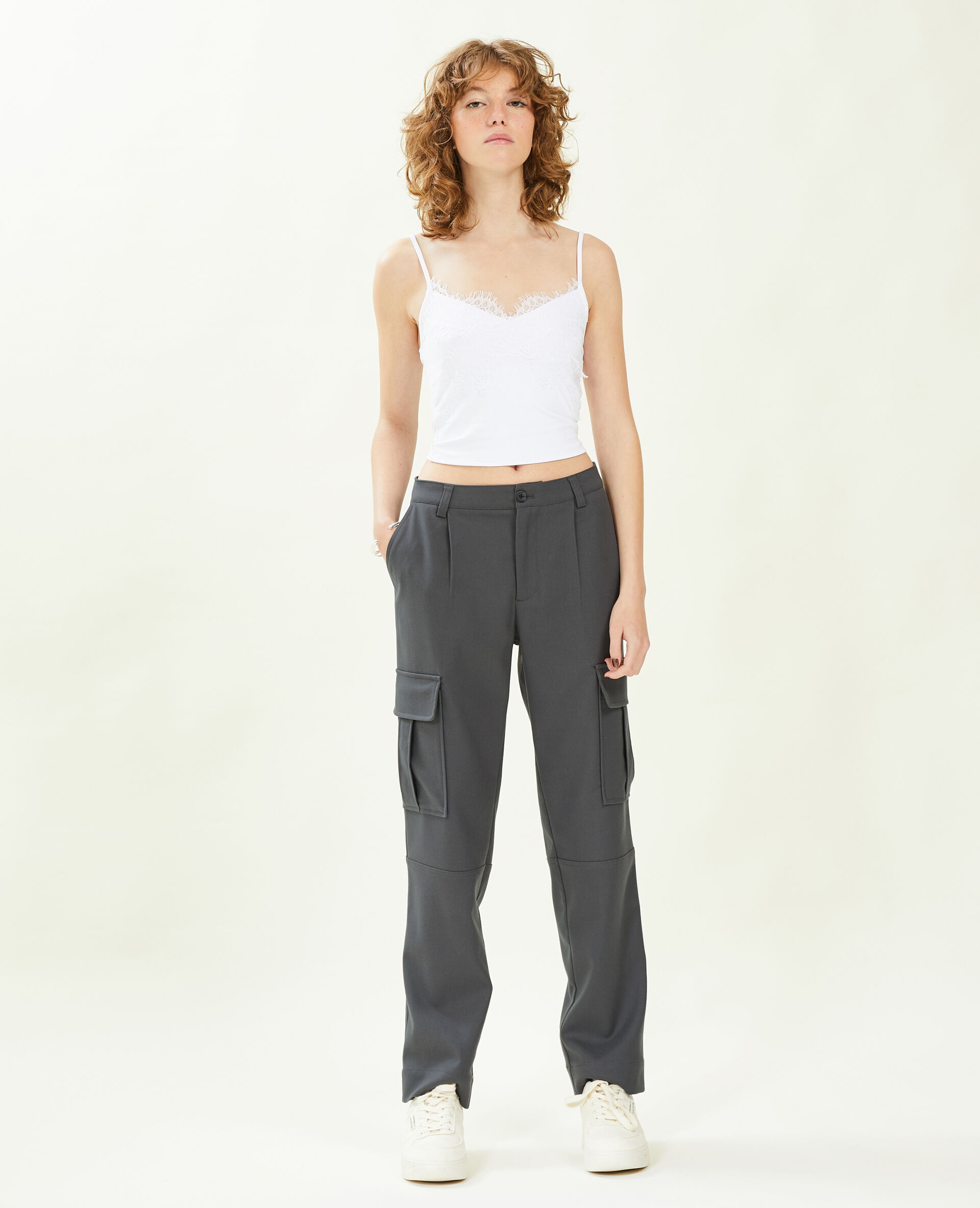 Pantalon cargo uni - Gris foncé